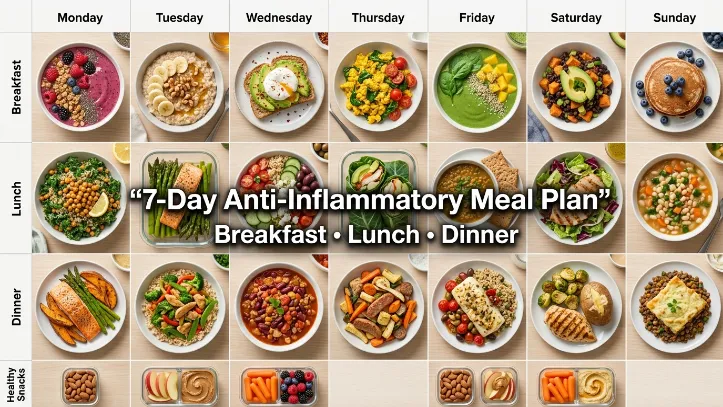 7 Days Anti Inflammatory Meal Plan with Breakfast, Lunch & Dinner