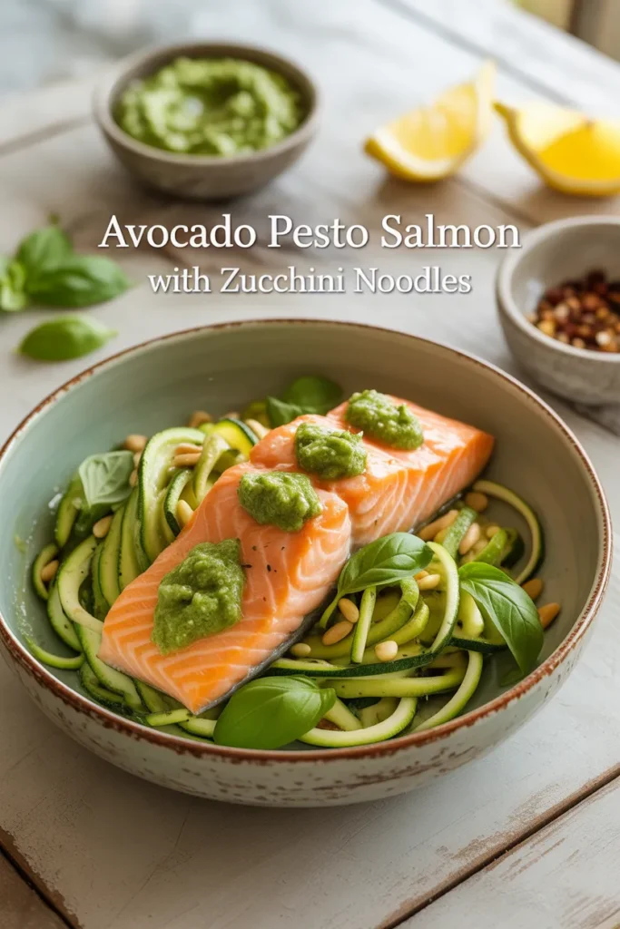 Avocado Pesto Salmon with Zucchini Noodles