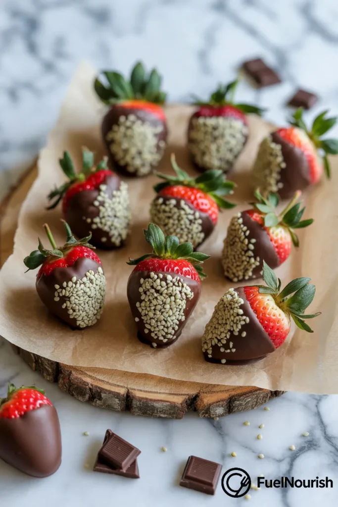 Dark Chocolate Covered Strawberries with Hemp Seeds