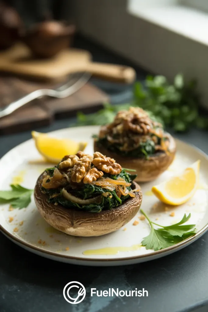 Stuffed Portobello Mushrooms with Walnuts & Spinach