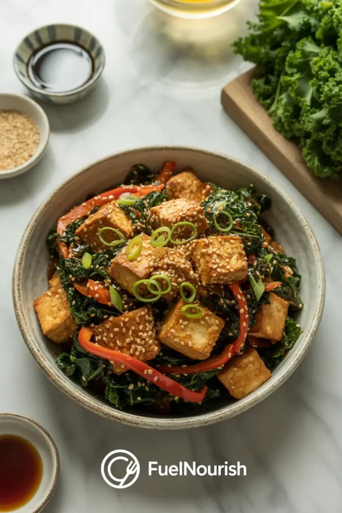 Tofu & Kale Stir-Fry with Sesame Seeds
