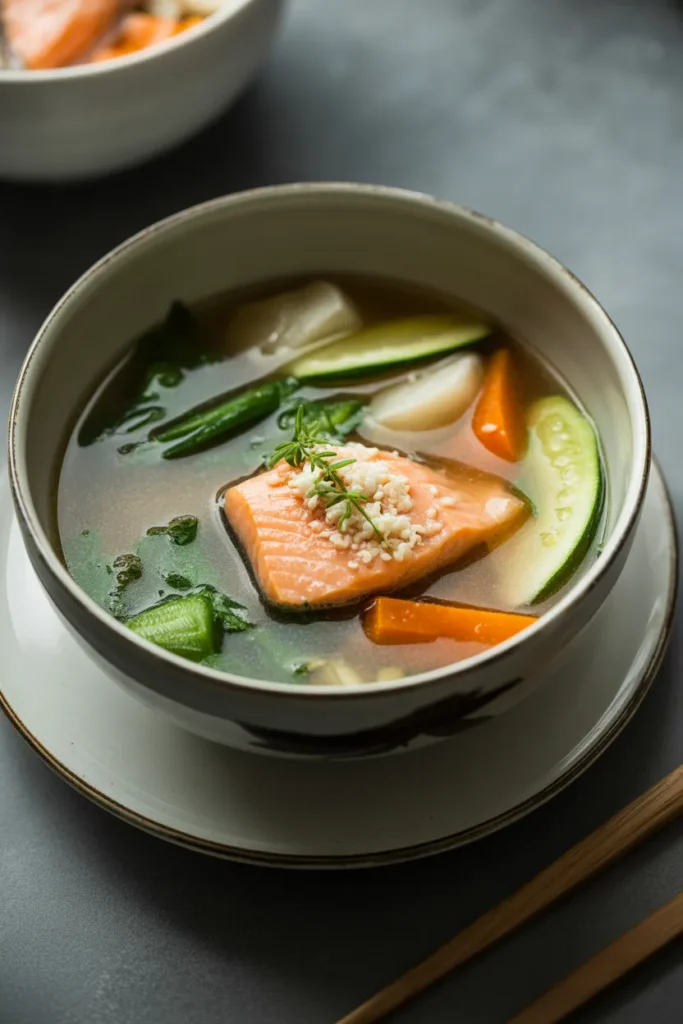 Ginger Miso Salmon & Veggie Soup