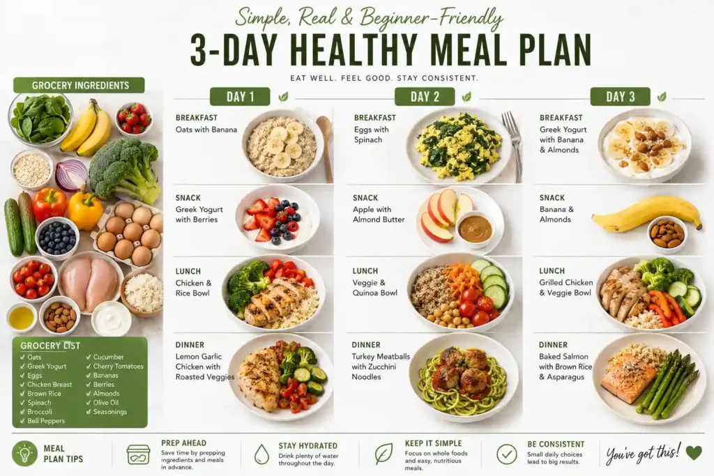 Sample 3-Day Grocery Plan (Beginner Friendly)