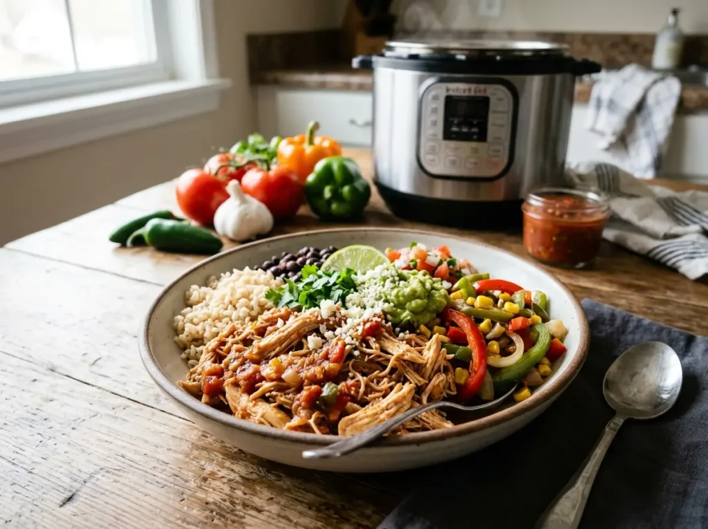 Shredded chicken in bowl