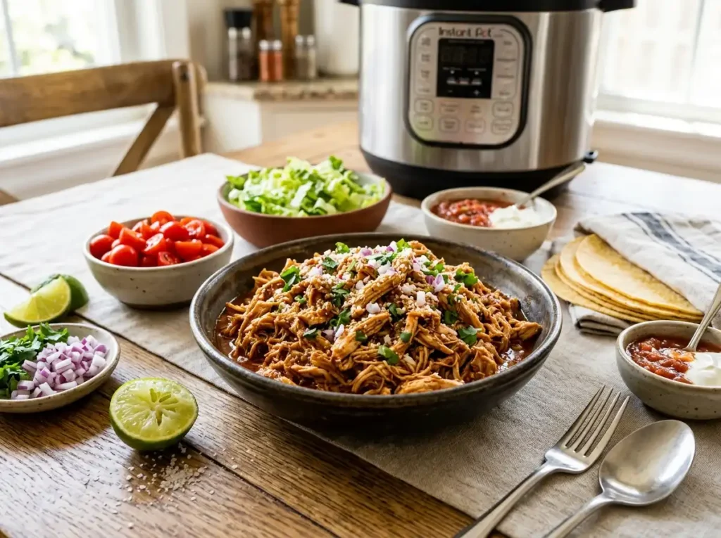 Shredded chicken taco filling bowl