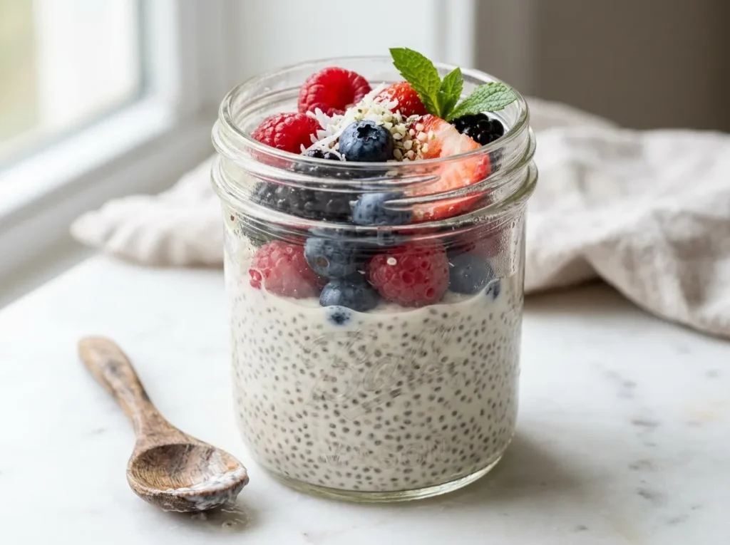 Chia pudding with coconut milk and berries