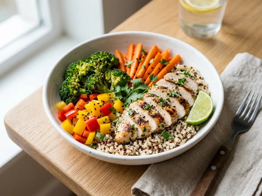 Chicken and quinoa bowl with veggies