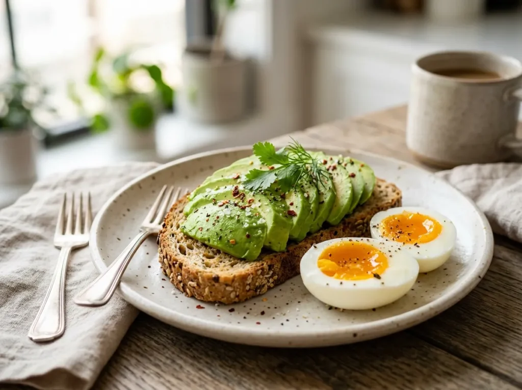 Gluten free toast with avocado and boiled eggs
