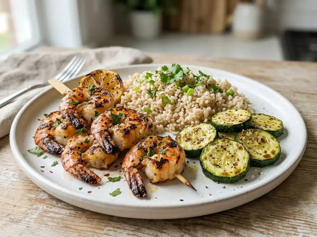 Grilled Shrimp with Brown Rice and Zucchini