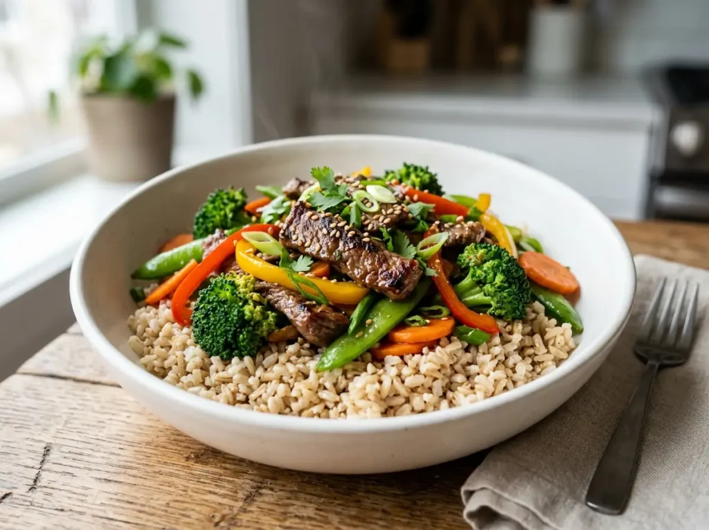 Lean beef stir-fry with brown rice