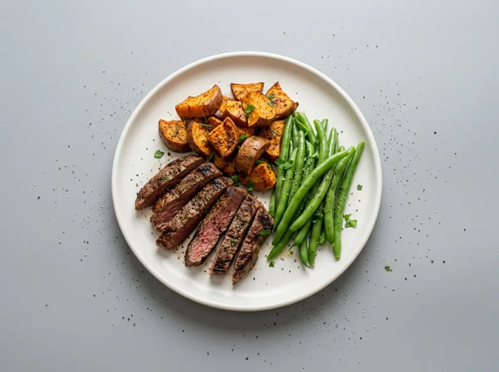 Lean beef with sweet potatoes and green beans