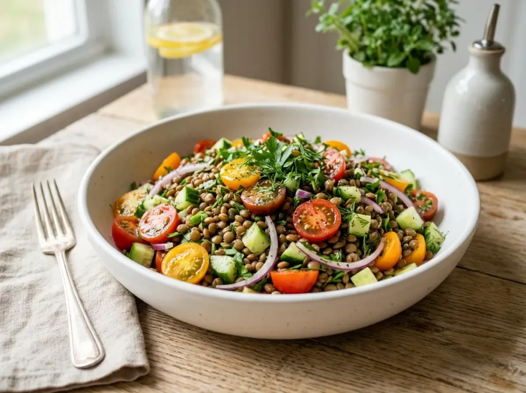 Lentil salad with vegetables