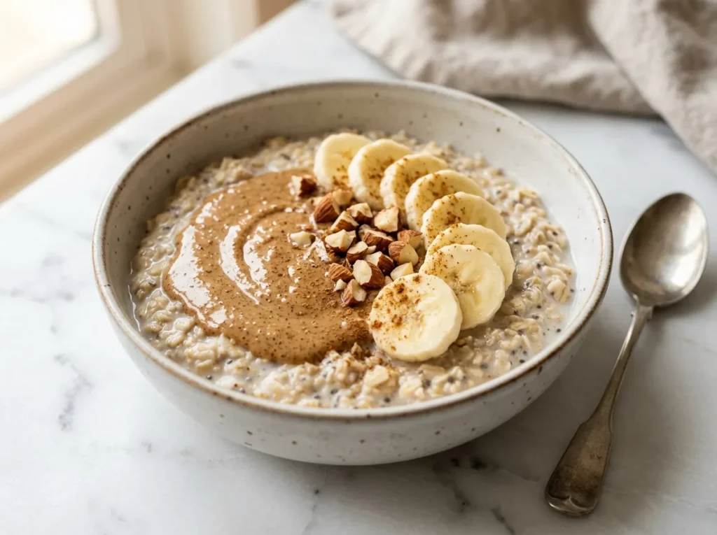Oatmeal with almond butter and banana