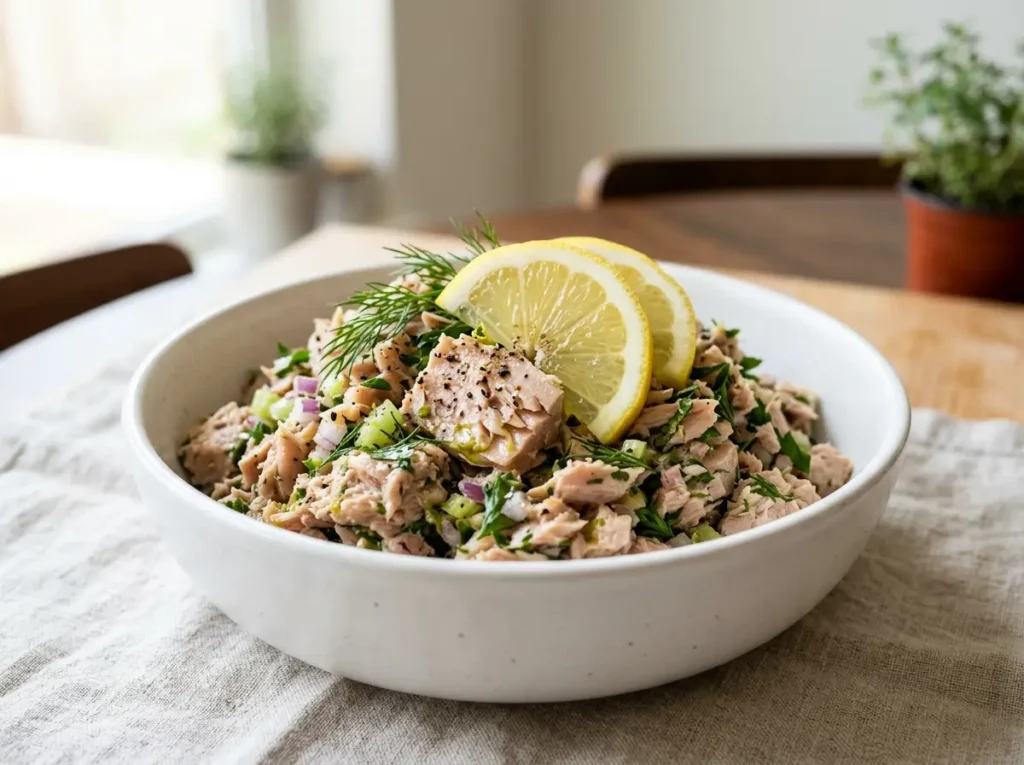 Tuna salad with olive oil and lemon