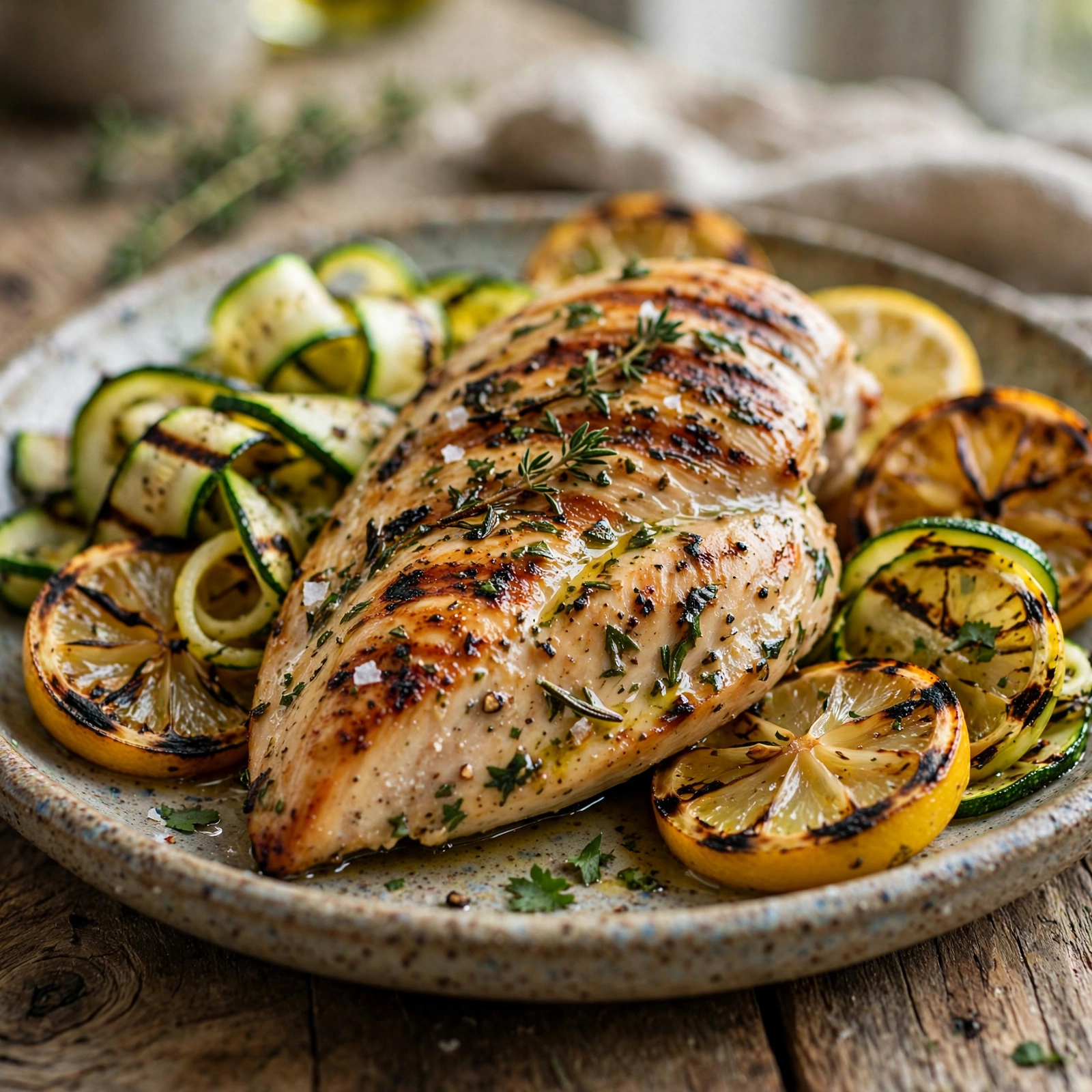 15 Best 21 Day Fix Summer Dinner Ideas (Easy & No Heavy Meals): 1. Lemon Herb Grilled Chicken with Zucchini