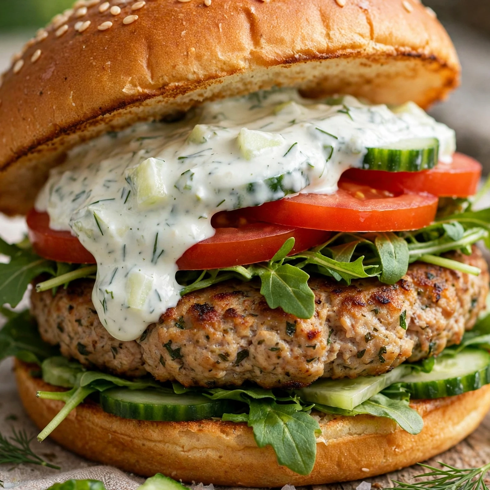 10 Anti-Inflammatory Summer Burgers and Wraps Packed With Fresh Flavor: 1. Mediterranean Turkey Burger with Cucumber Yogurt Sauce