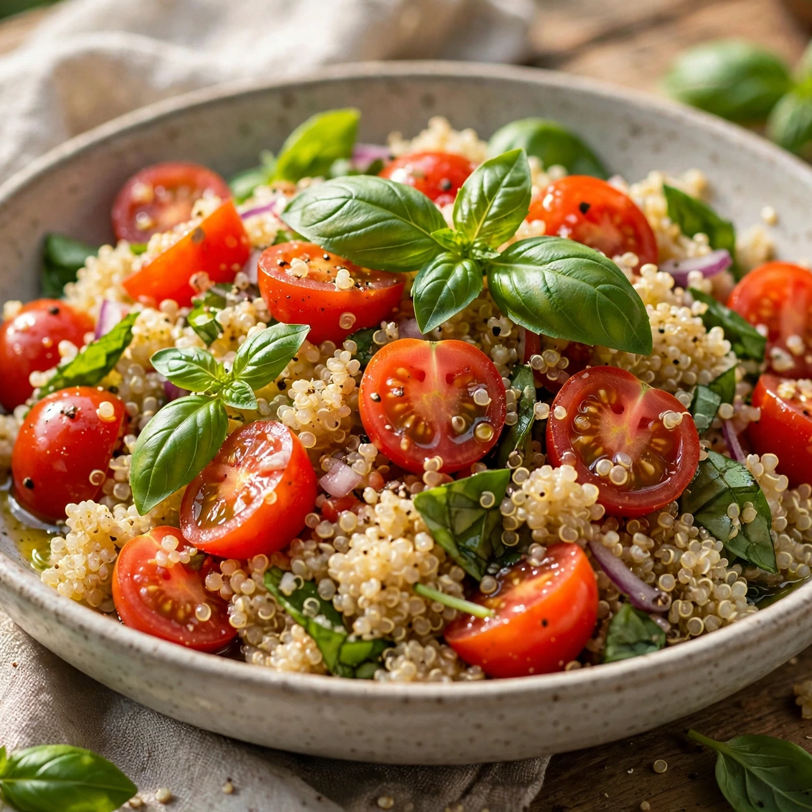 15 End-of-Summer Anti-Inflammatory Recipes to Soak In the Season: 1. Garden-Fresh Tomato Basil Quinoa Salad