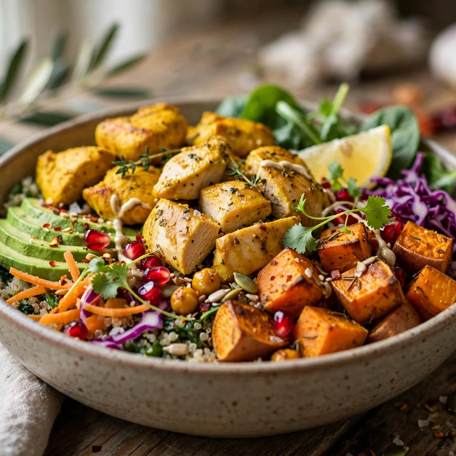 12 Gut-Healing Anti-Inflammatory Fall Meals for Immunity: 1. Turmeric Chicken & Roasted Sweet Potato Power Bowls