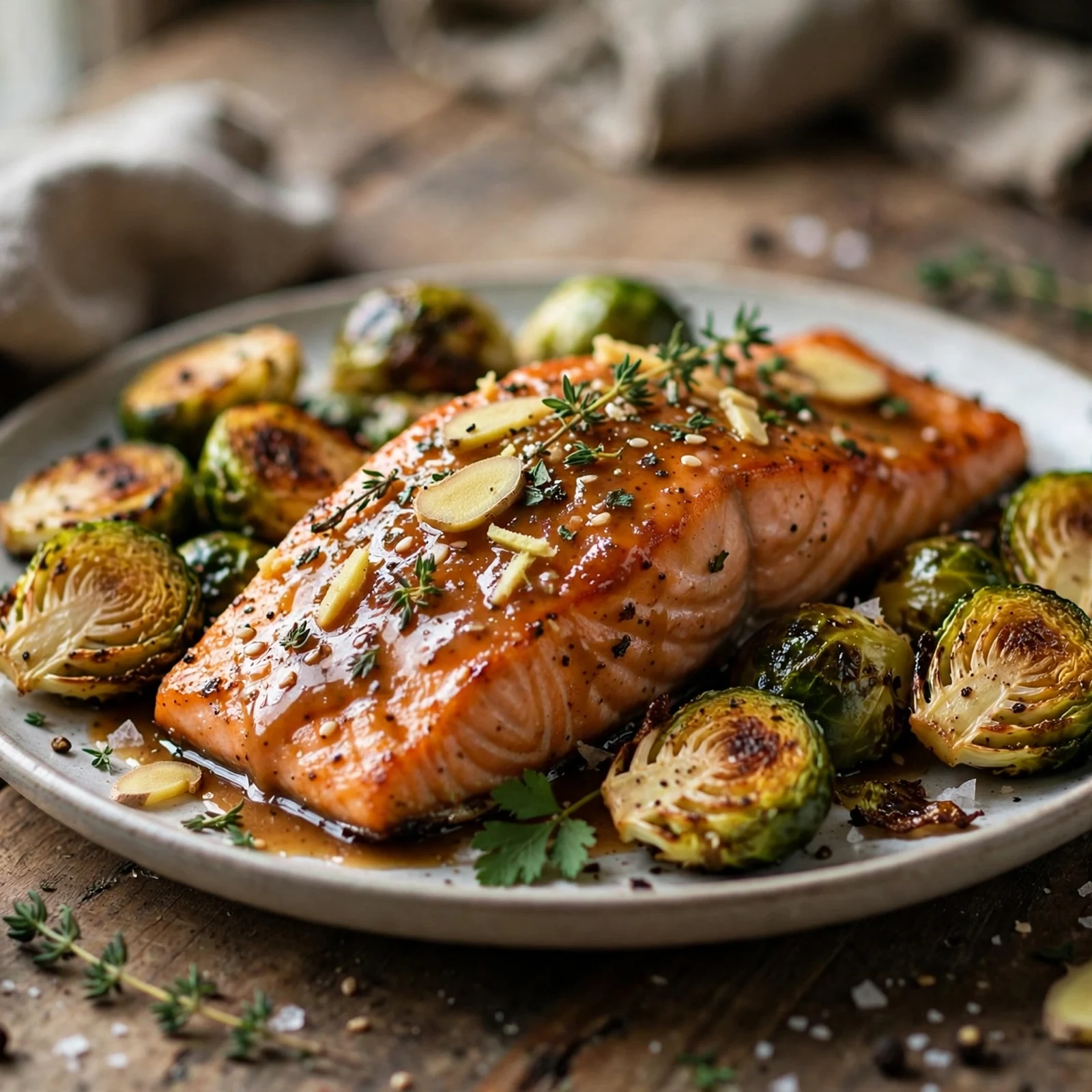 12 Gut-Healing Anti-Inflammatory Fall Meals for Immunity: 2. Ginger Maple Salmon with Roasted Brussels Sprouts