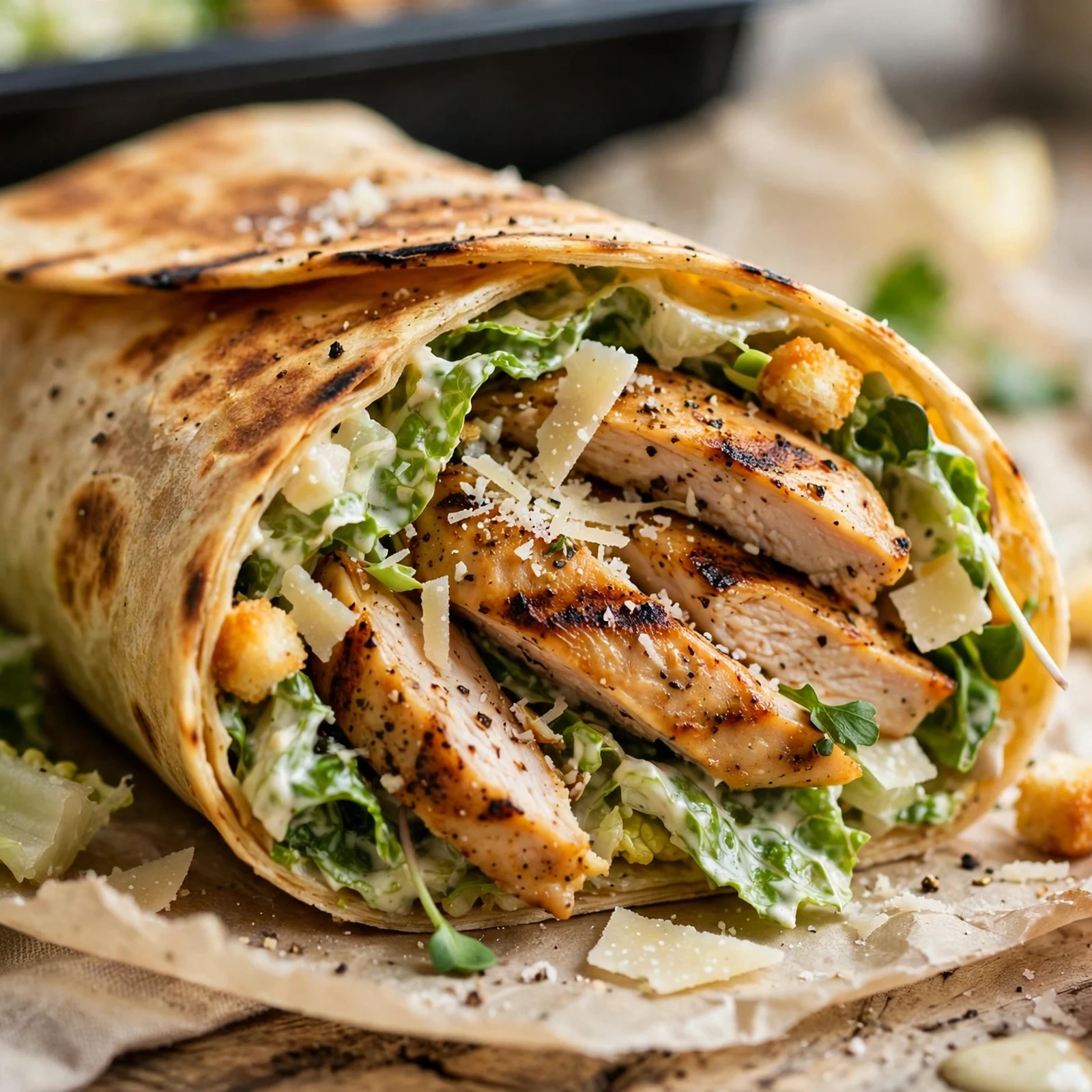 15 Quick 21 Day Fix Wrap Recipes for Lunch Meal Prep: 1. Grilled Chicken Caesar Meal Prep Wrap