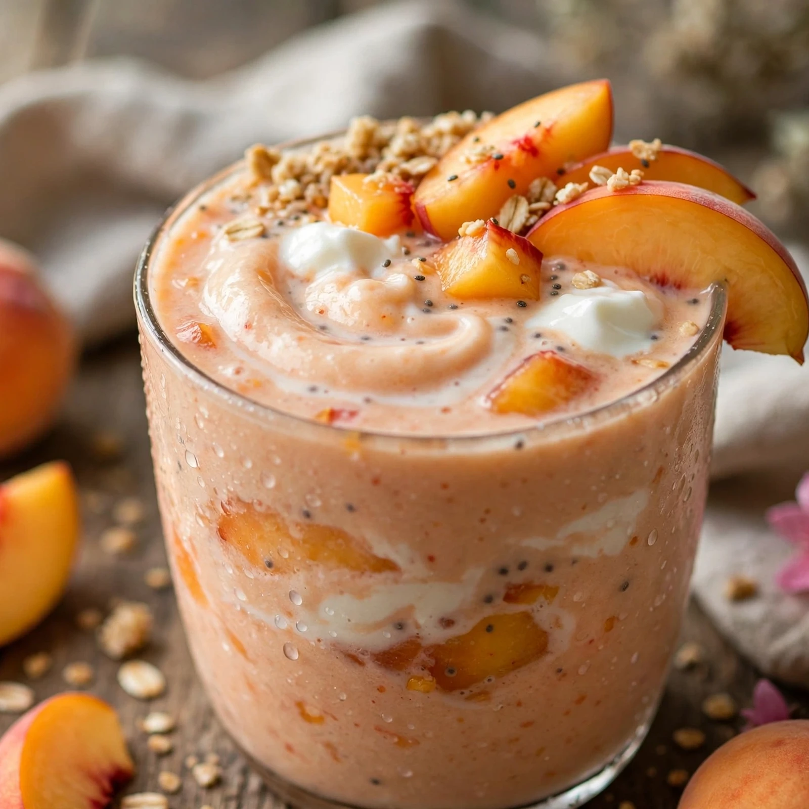 15 Best 21 Day Fix Summer Smoothies (Refreshing & Approved): 3. Peach Greek Yogurt Smoothie
