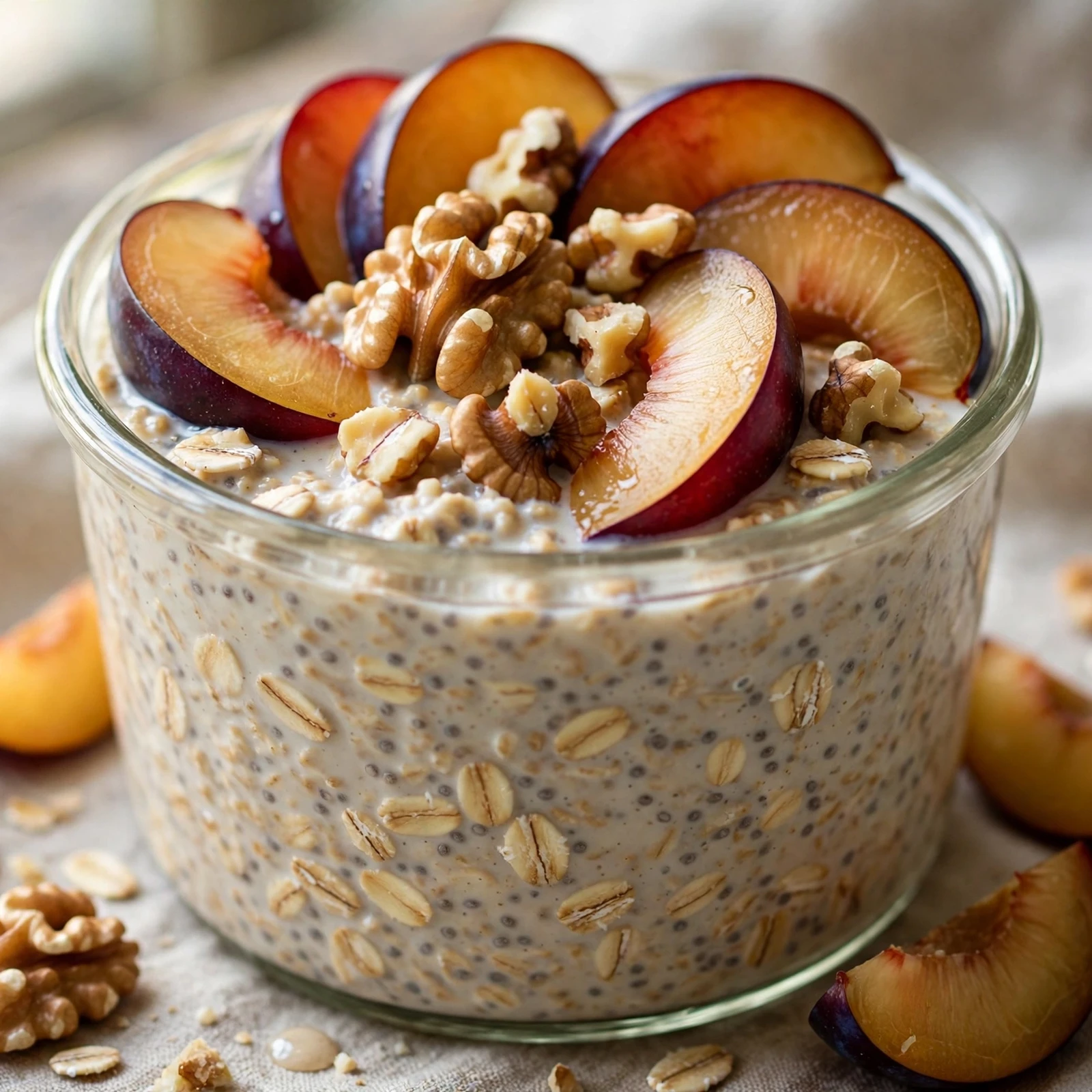 12 Anti-Inflammatory Peach And Plum Recipes for Late Summer: 2. Plum & Walnut Overnight Oats