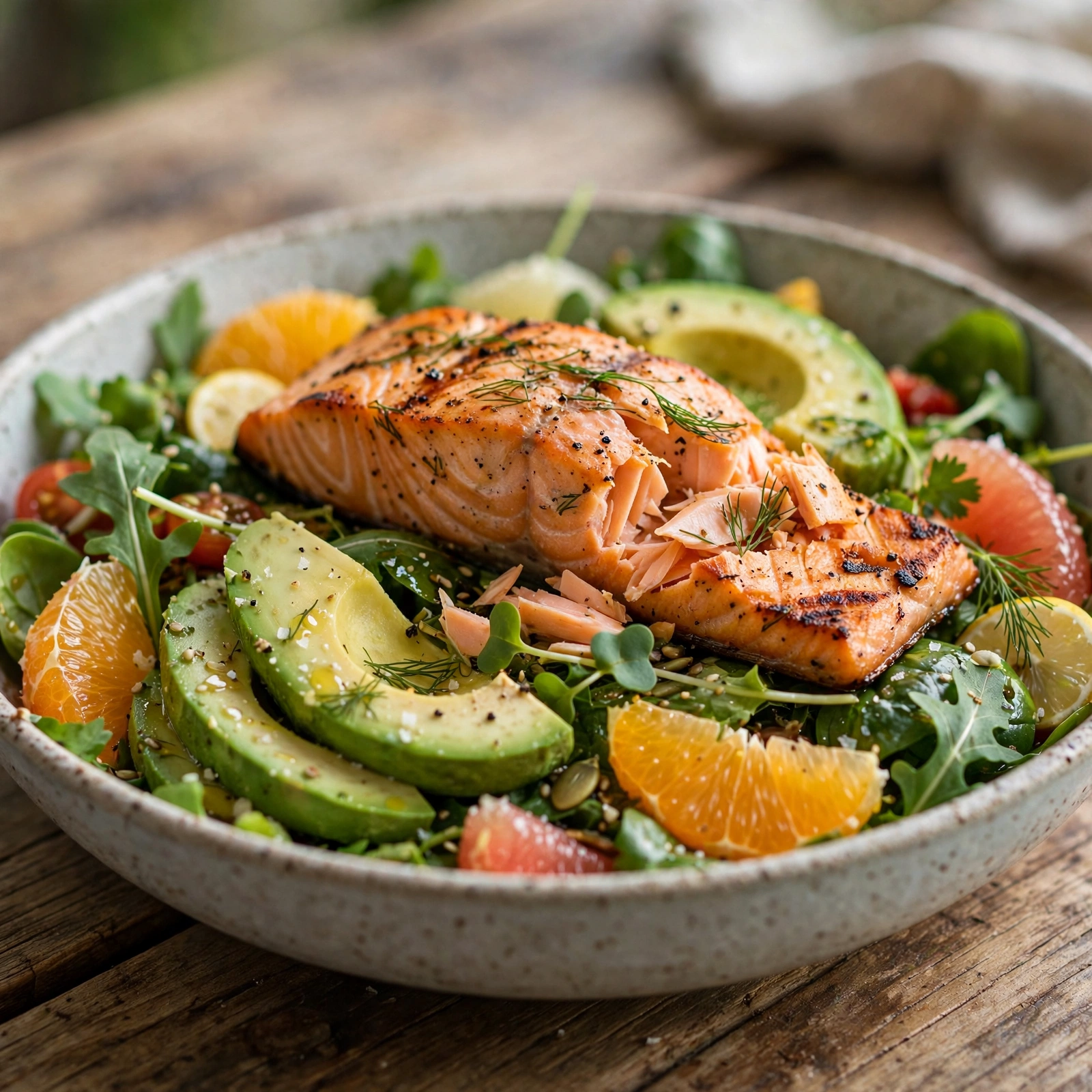 10 Refreshing Anti-Inflammatory Dinner Salads for Summer Heat: 2. Grilled Salmon Avocado Summer Salad