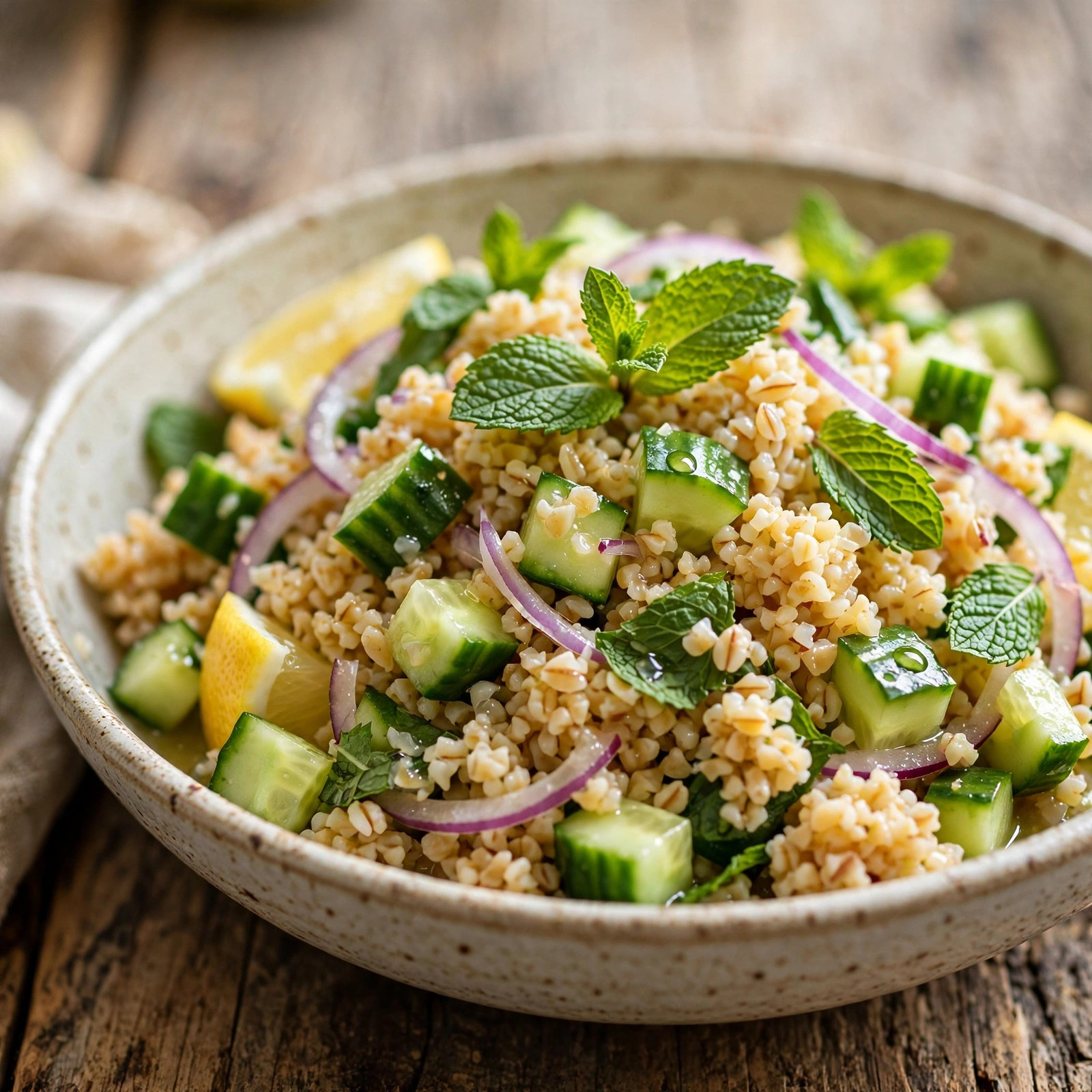 15 Anti-Inflammatory Grain Salads for Summer Days: 3. Cucumber Mint Bulgur Salad