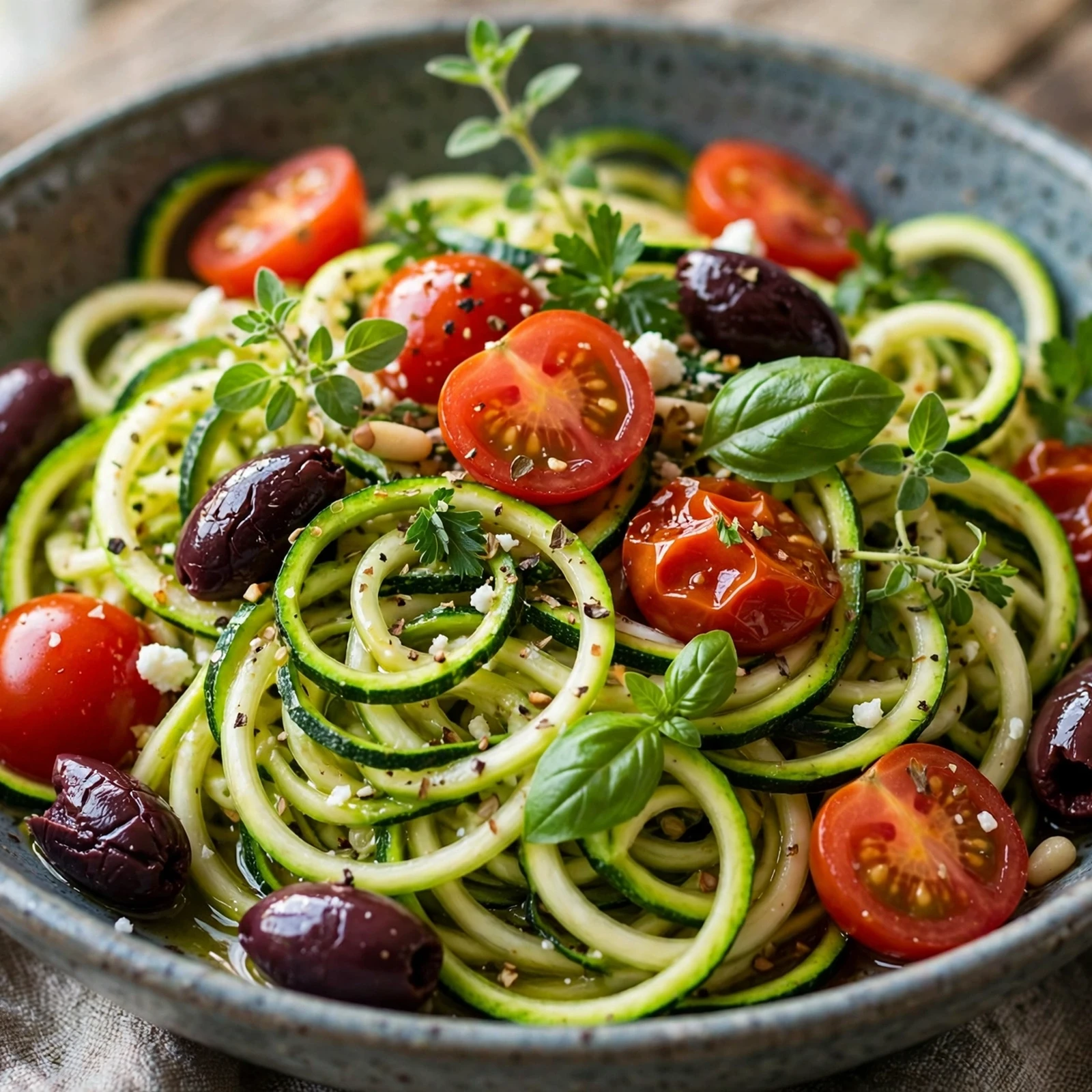 15 End-of-Summer Anti-Inflammatory Recipes to Soak In the Season: 3. Mediterranean Zucchini Noodle Bowl