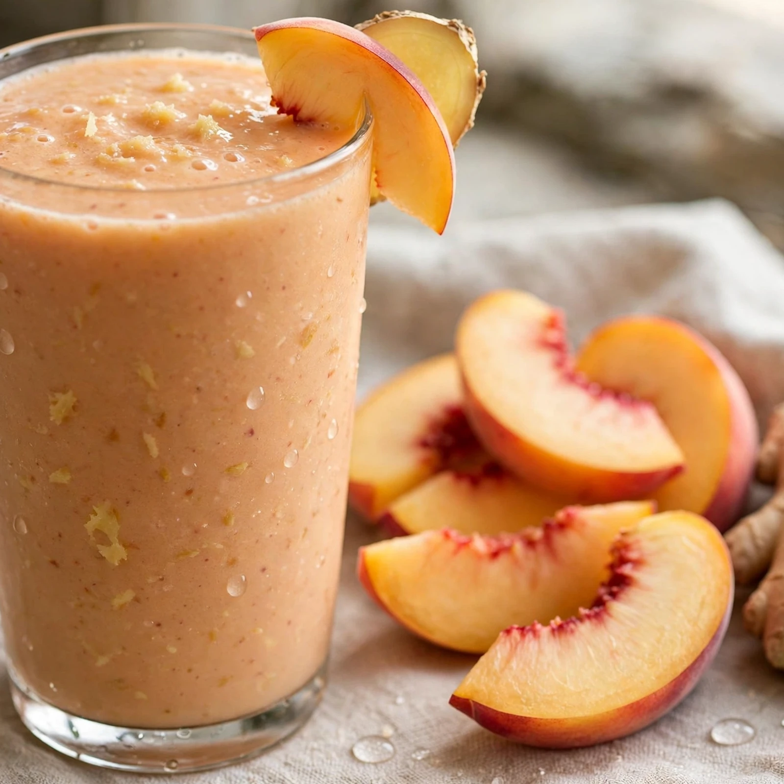12 Anti-Inflammatory Peach And Plum Recipes for Late Summer: 3. Peach Ginger Smoothie
