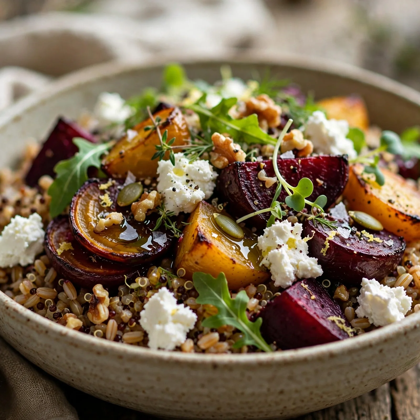 20 Fall Anti-Inflammatory Harvest Bowls with Root Vegetables: 3. Roasted Beet & Goat Cheese Grain Bowl