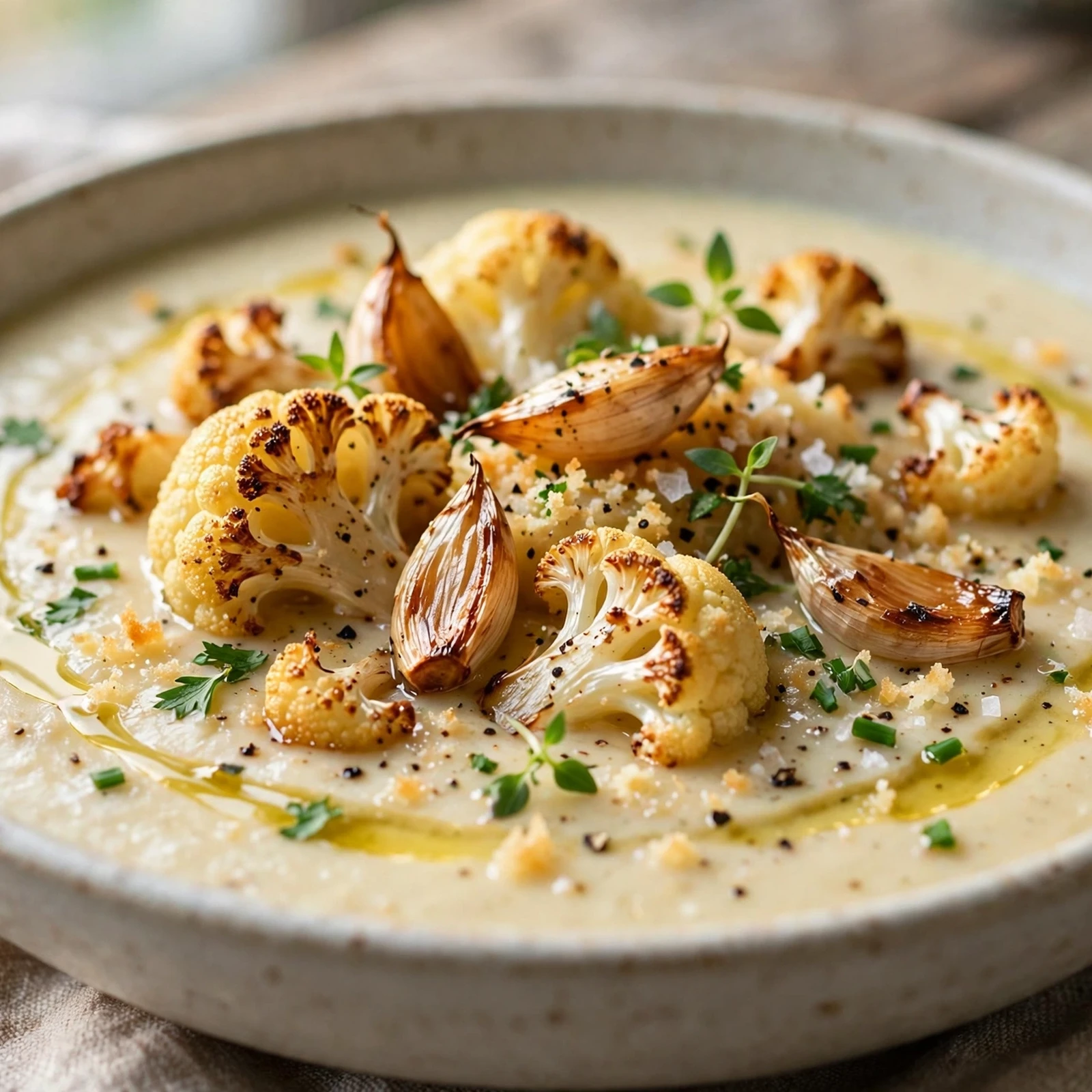 15 Creamy 21 Day Fix Cauliflower Soup Recipes You’ll Make on Repeat: 2. Roasted Garlic Cauliflower Soup