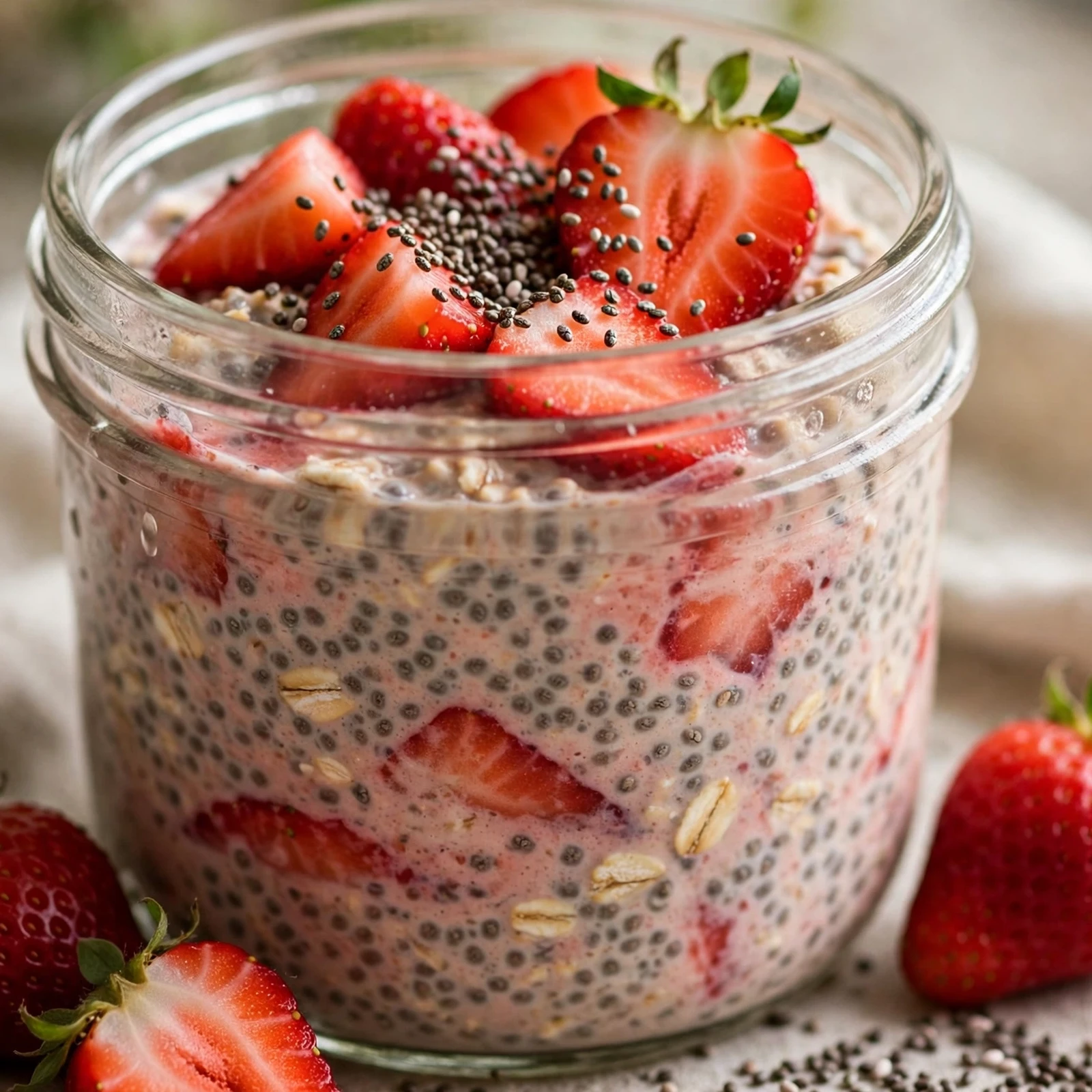 10 Anti-Inflammatory Overnight Oats for Hot Summer Mornings: 2. Strawberry Chia Overnight Oats
