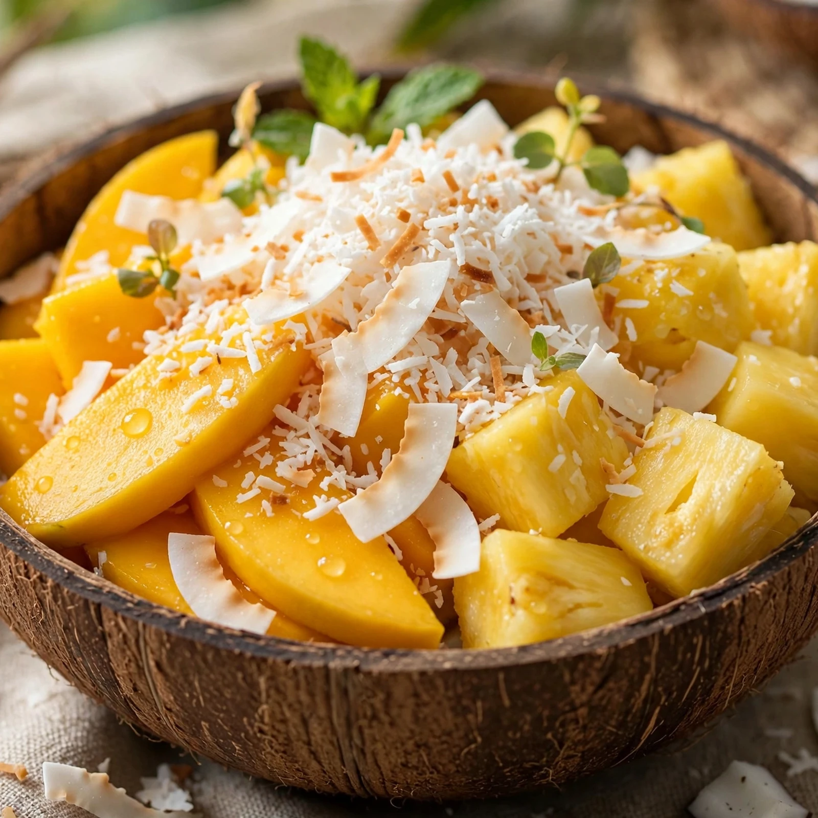 15 Anti-Inflammatory Fruit Salads and Desserts for Summer Parties: 3. Tropical Mango Pineapple Coconut Bowl
