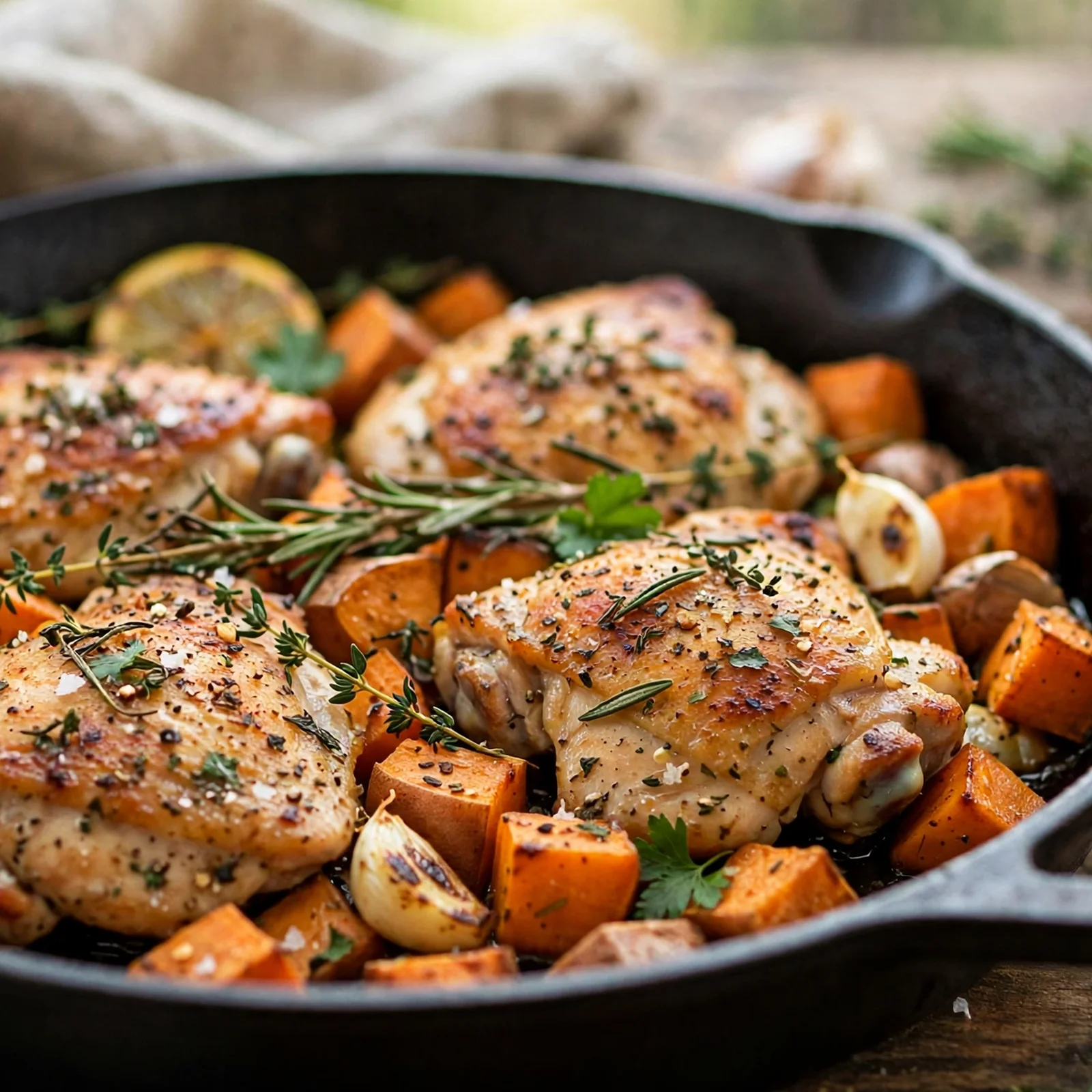 15 One-Pot Anti-Inflammatory Fall Dinners for Easy Weeknights: 4. Garlic Herb Chicken & Sweet Potato Skillet