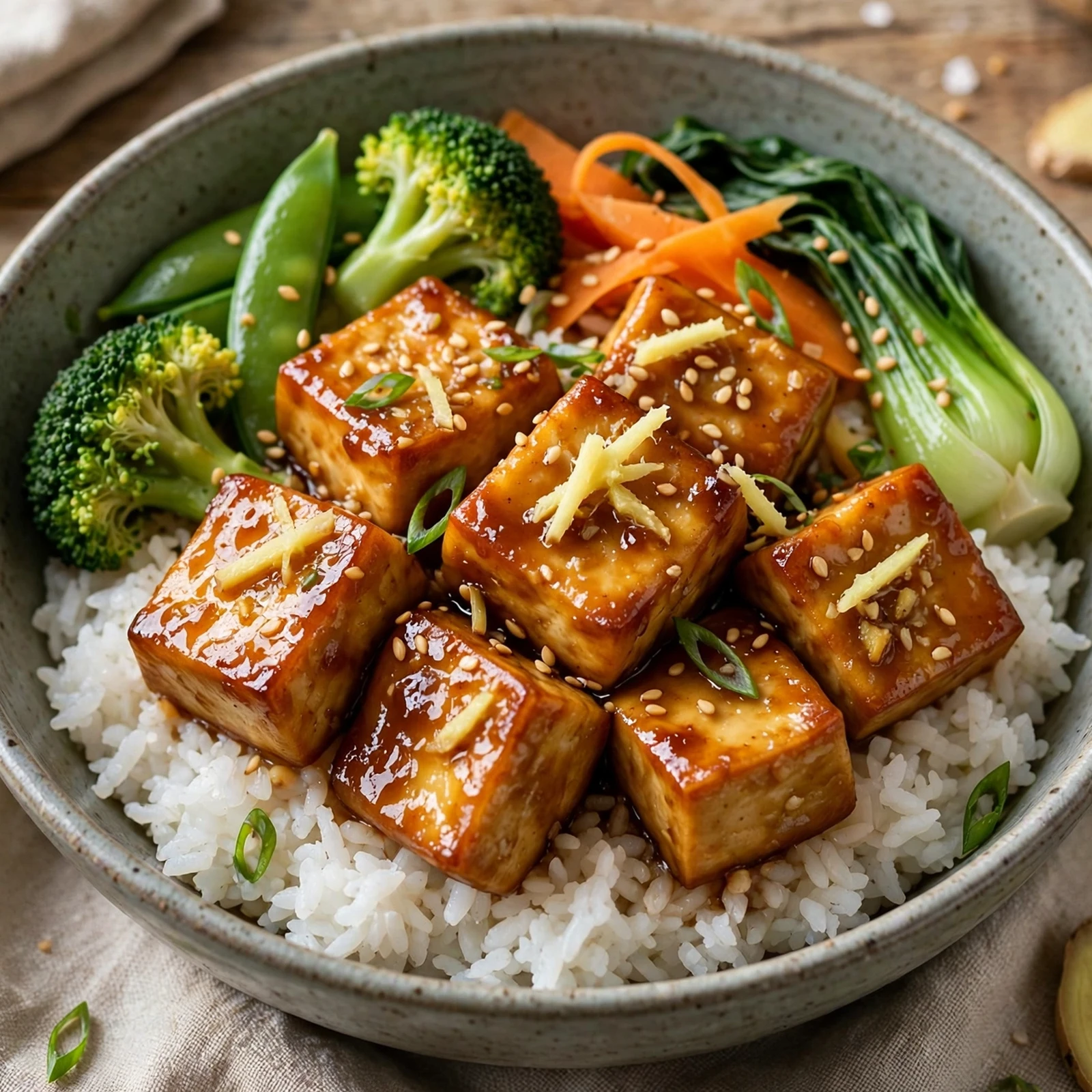 15 Anti-Inflammatory Summer Bowls with Grains, Veggies & Protein: 5. Ginger Tofu Rice Bowl