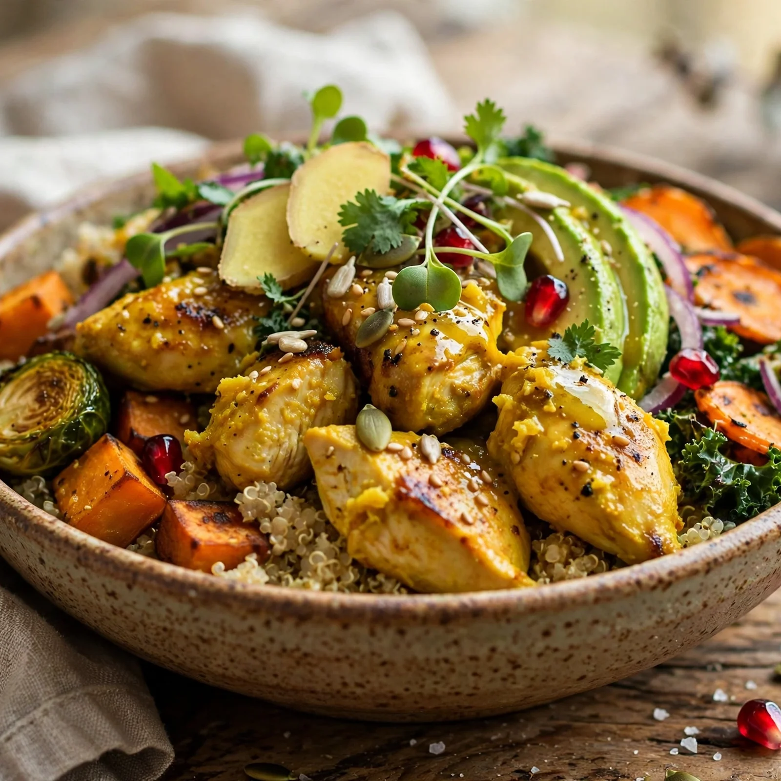 20 Fall Anti-Inflammatory Harvest Bowls with Root Vegetables: 4. Ginger Turmeric Chicken Harvest Bowl