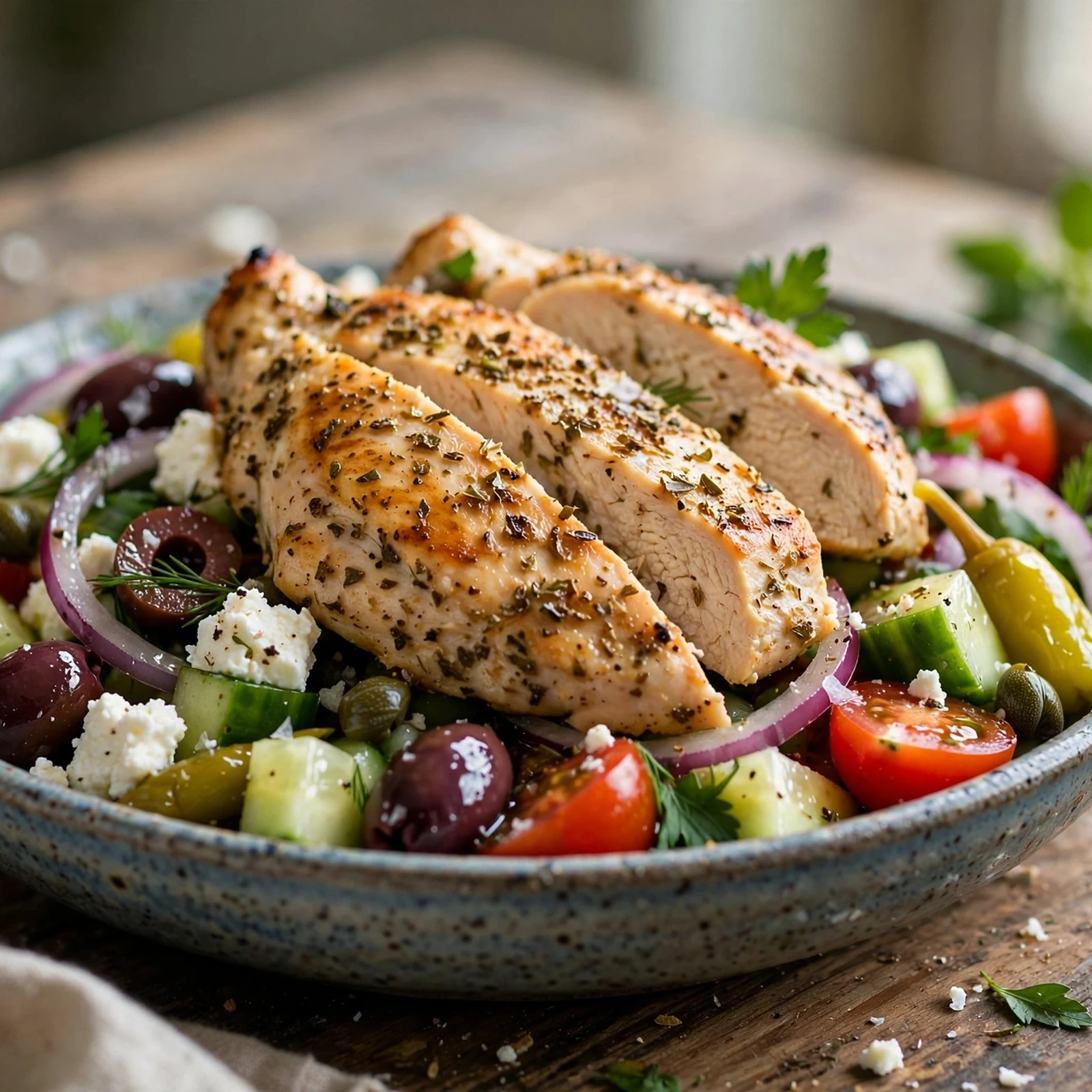 20 Healthy 21 Day Fix Salad Recipes for Summer (Cool & Container-Friendly): 5. Greek Chicken Salad