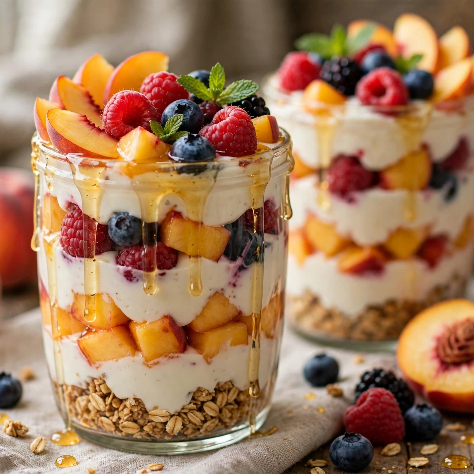 15 Anti-Inflammatory Fruit Salads and Desserts for Summer Parties: 4. Peach Berry Honey Yogurt Parfaits