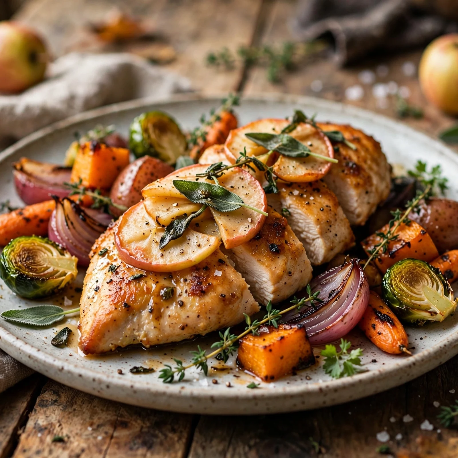 12 Gut-Healing Anti-Inflammatory Fall Meals for Immunity: 5. Apple Sage Chicken with Roasted Autumn Vegetables