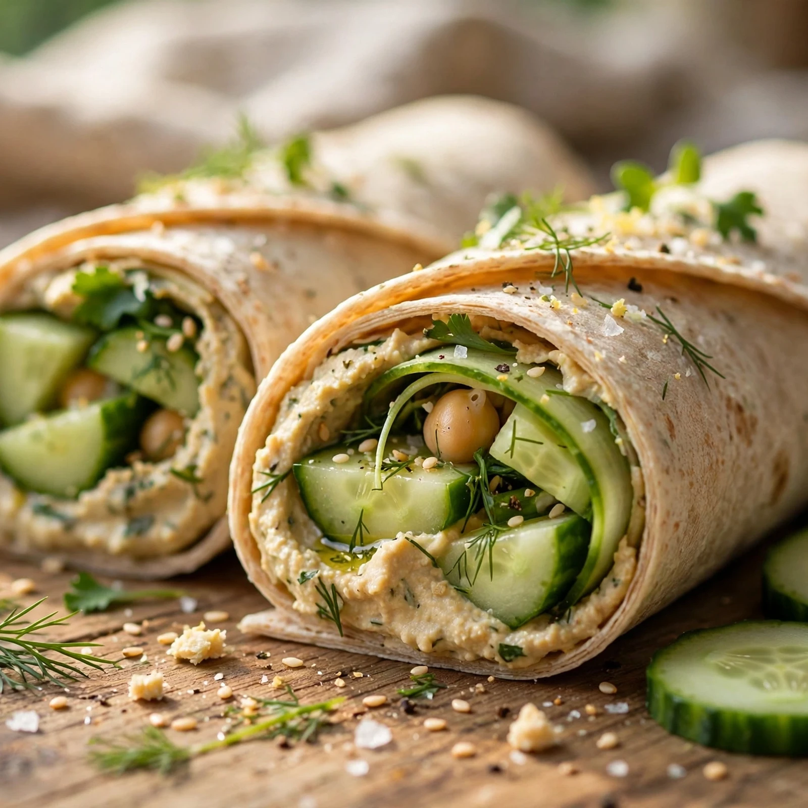 20 No-Cook Anti-Inflammatory Meals for Hot Summer Days: 6. Cucumber Hummus Wraps
