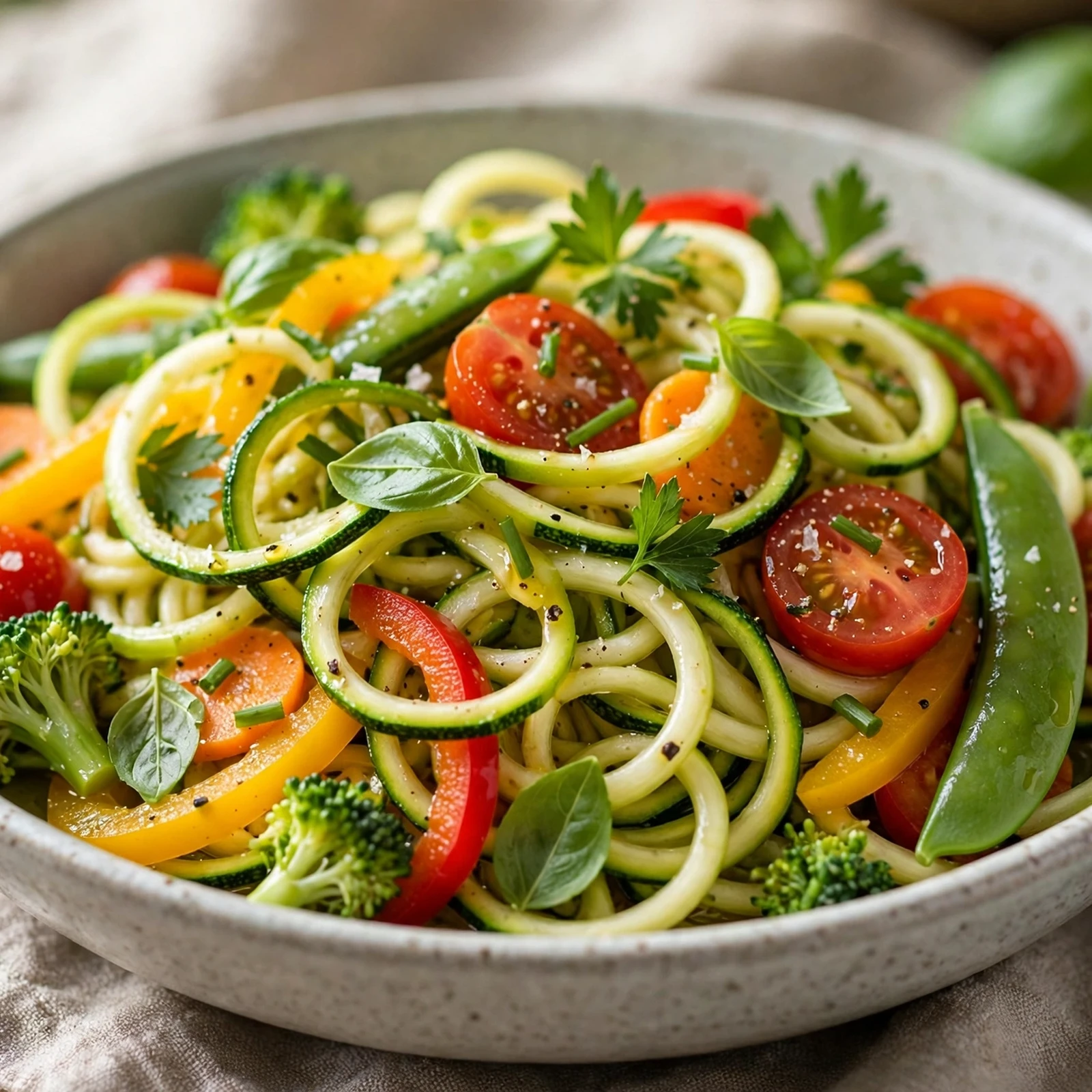 12 Anti-Inflammatory Zucchini And Summer Squash Recipes: 4. Garden-Fresh Zucchini Noodle Primavera
