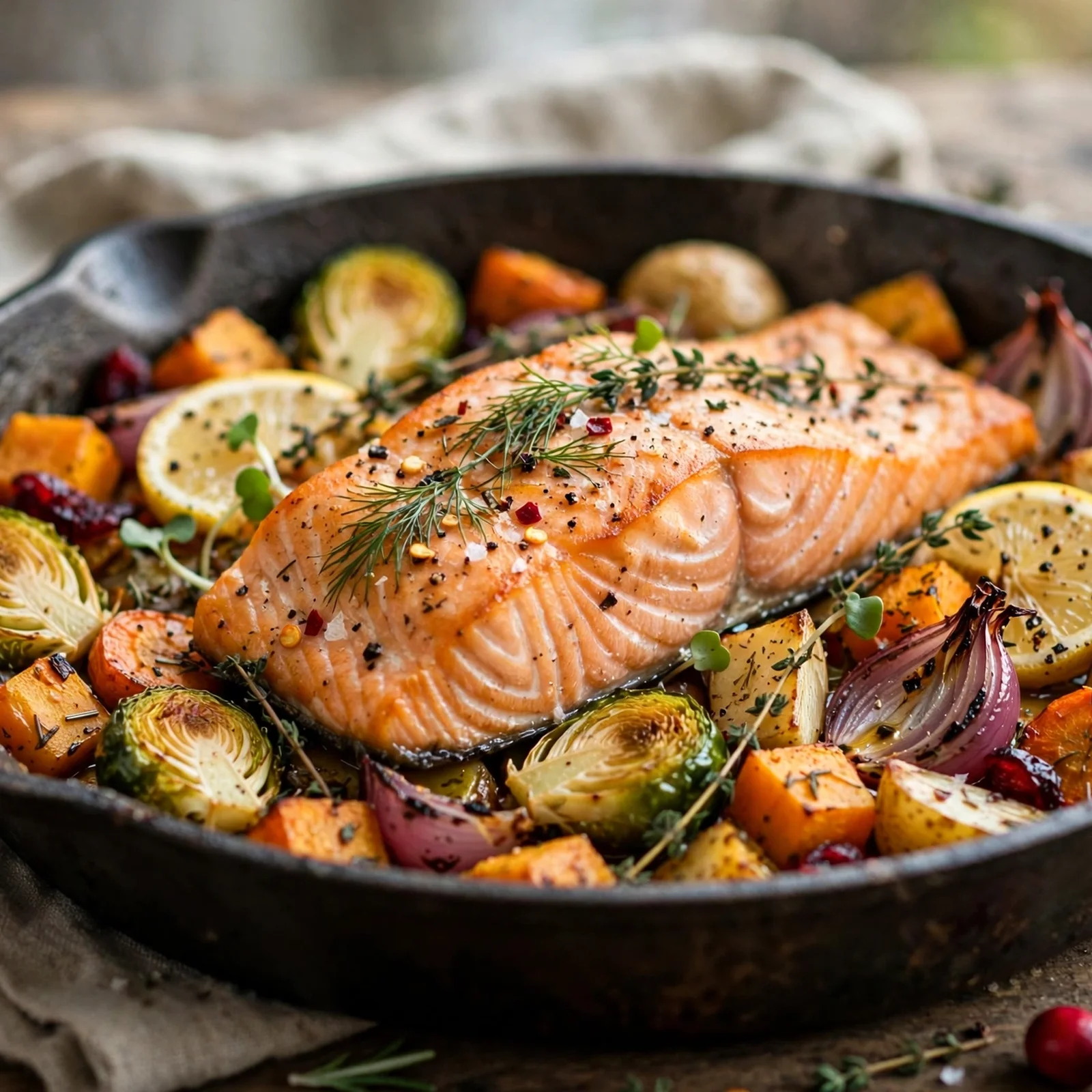 15 One-Pot Anti-Inflammatory Fall Dinners for Easy Weeknights: 5. One-Pot Salmon with Roasted Autumn Vegetables