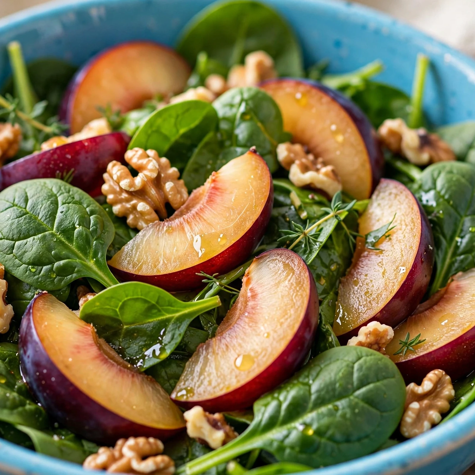 12 Anti-Inflammatory Peach And Plum Recipes for Late Summer: 5. Plum Spinach Summer Salad