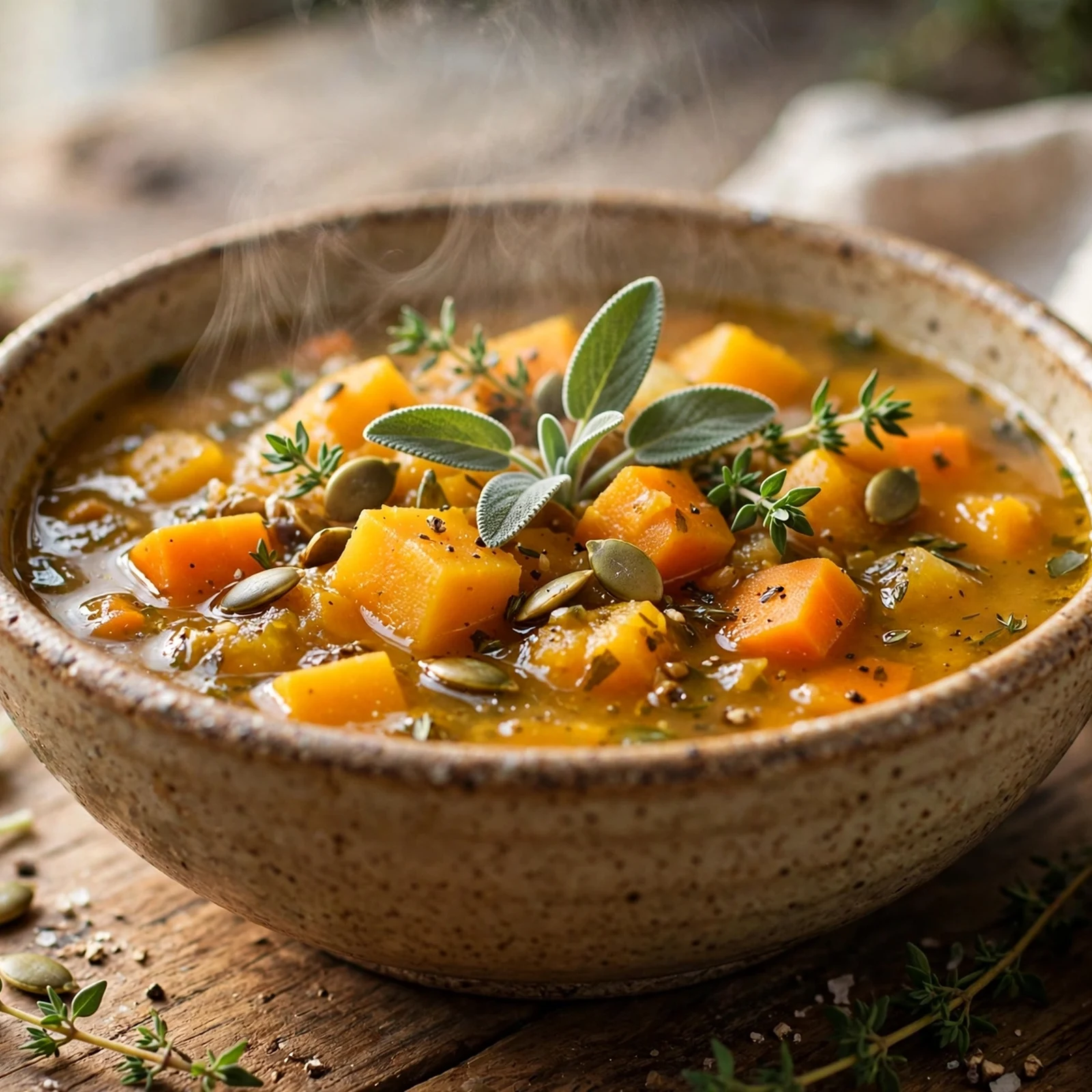 10 Anti-Inflammatory Butternut Squash Soup Recipes for Fall: 6. Rustic Sage and Thyme Butternut Squash Soup