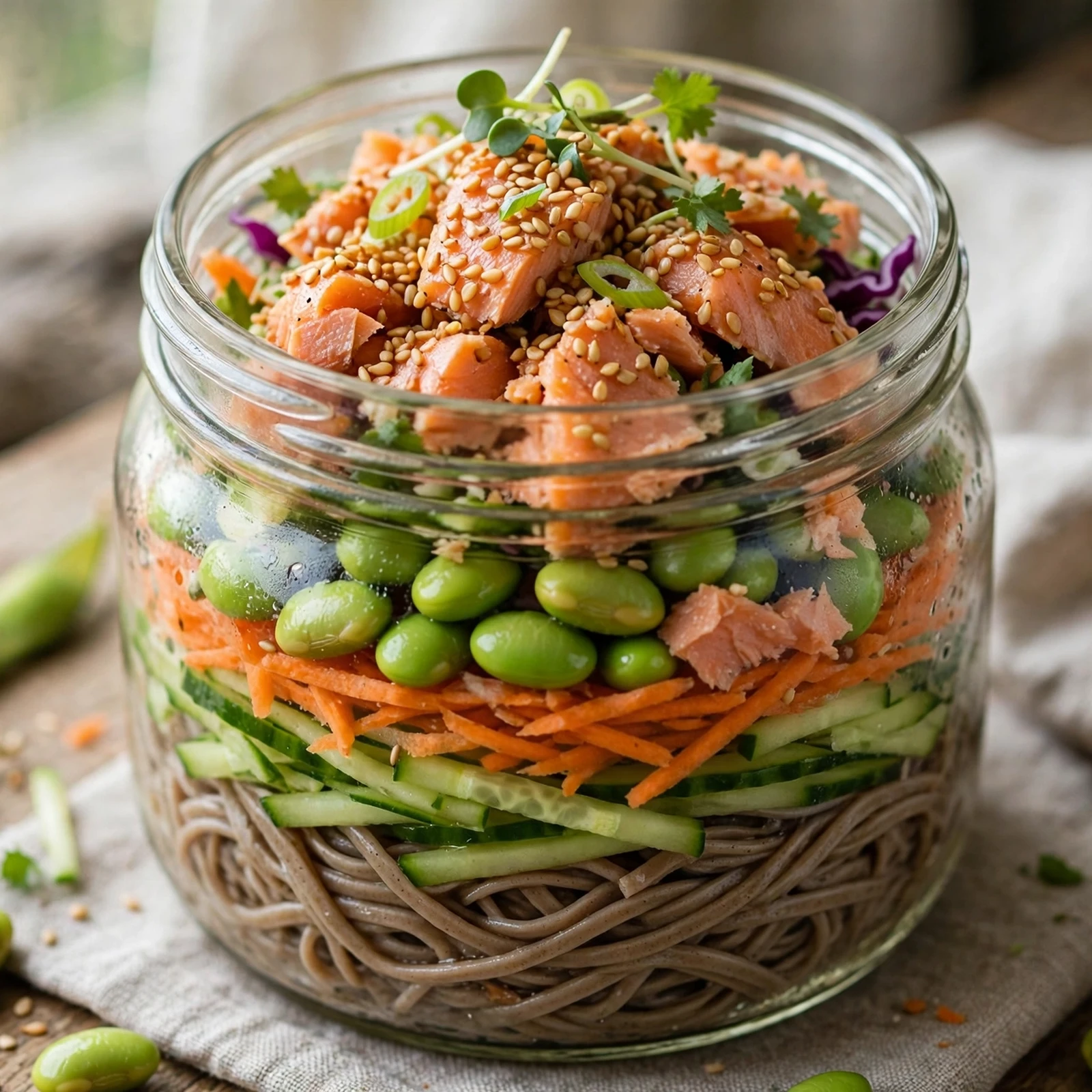 12 Summer Anti-Inflammatory Meal Prep Ideas for Busy Days: Cold Soba Sesame Salmon Jars