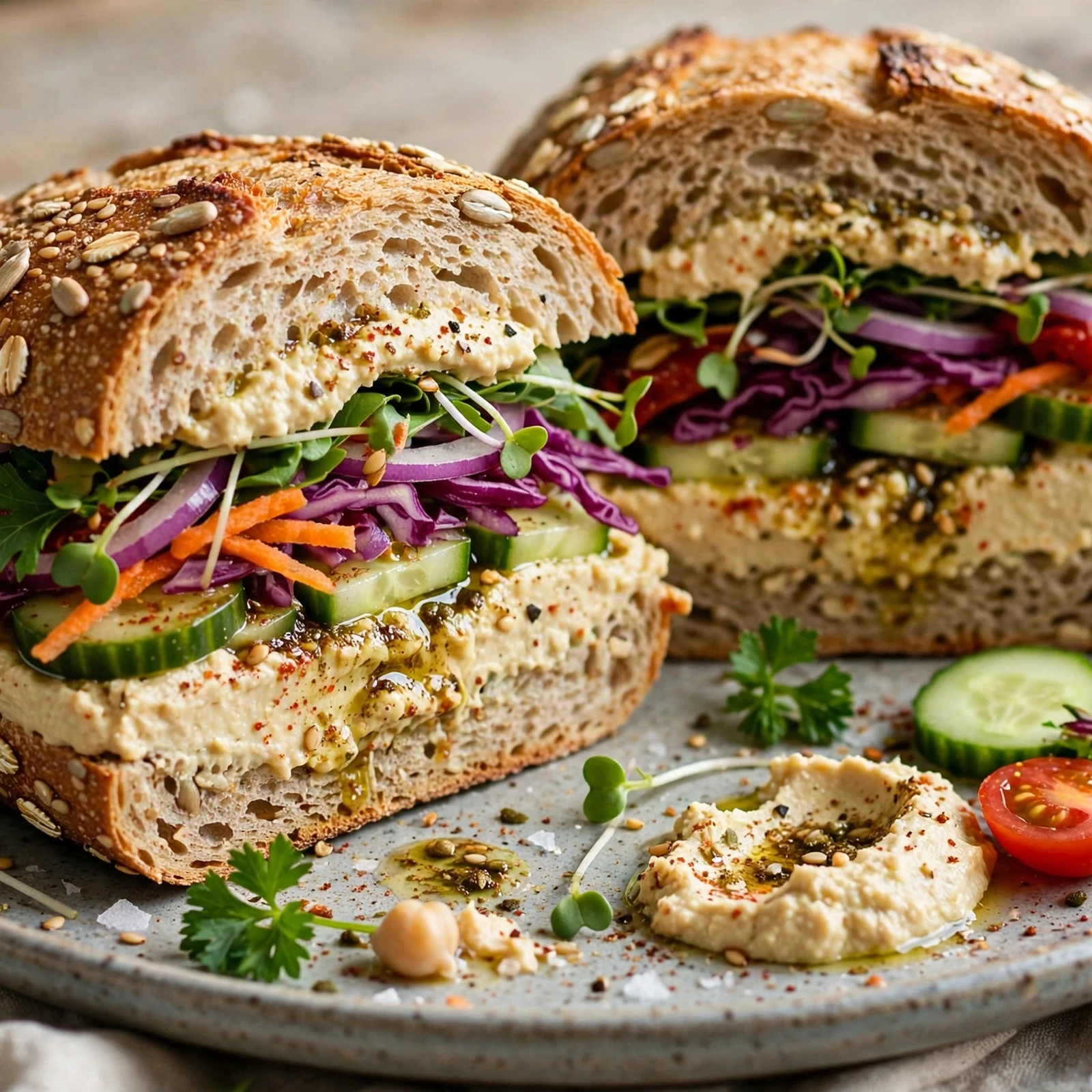15 Satisfying 21 Day Fix Sandwich Ideas That Keep You on Track: 5. Hummus Veggie Sandwich