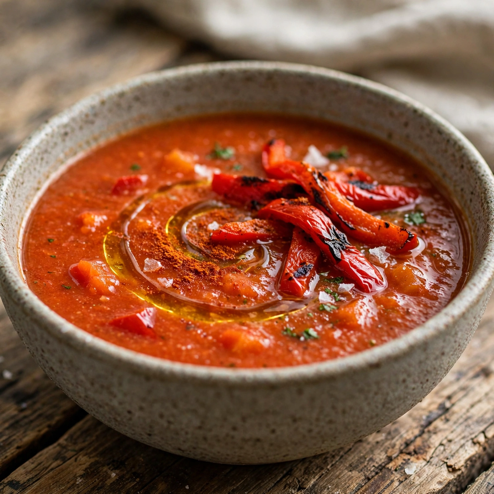 12 Anti-Inflammatory Gazpacho & Raw Soup Recipes for Summer Reset: 6. Smoky Roasted Red Pepper Gazpacho