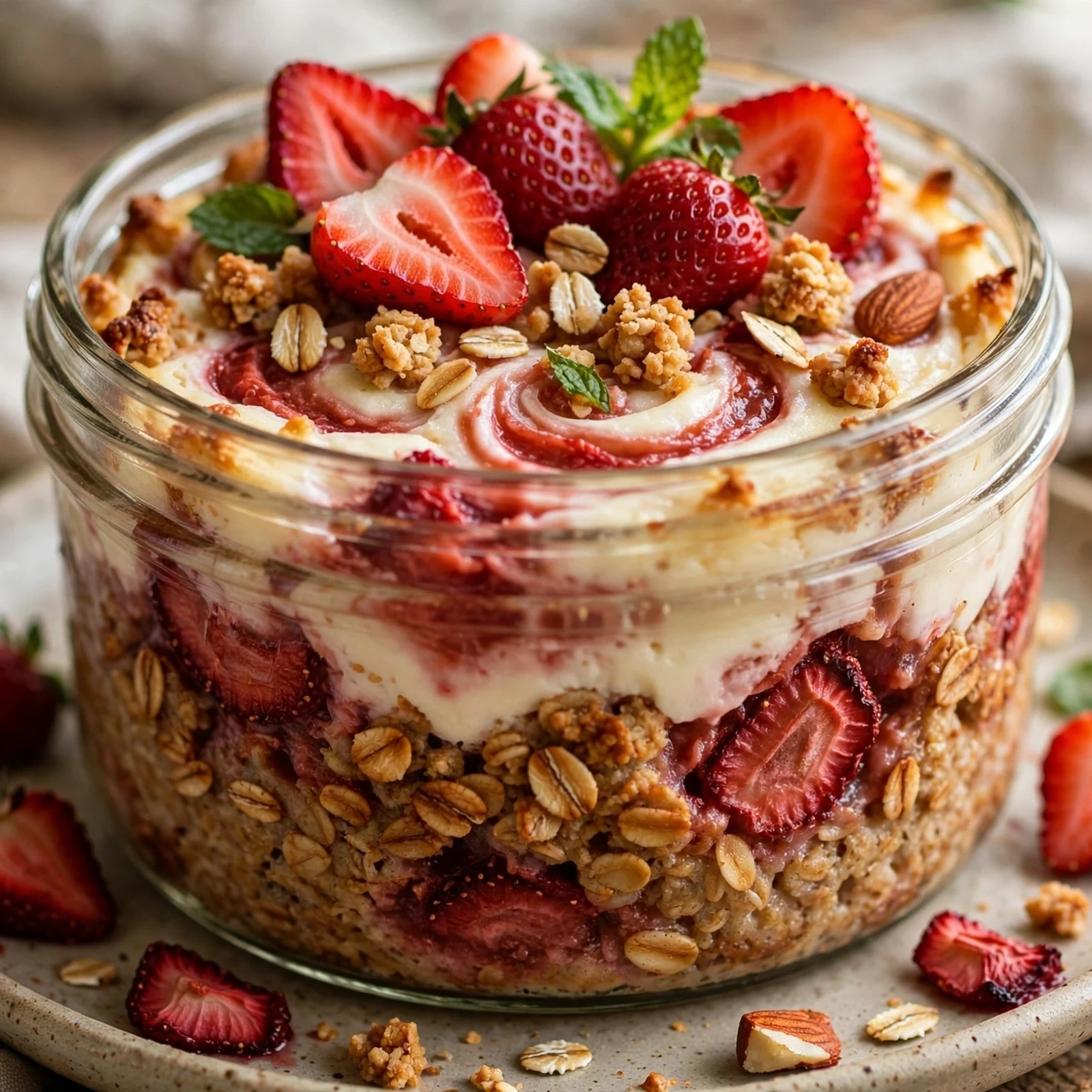 10 Make-Ahead 21 Day Fix Baked Oatmeal Jars for Busy Mornings: 5. Strawberry Cheesecake Baked Oatmeal Jar
