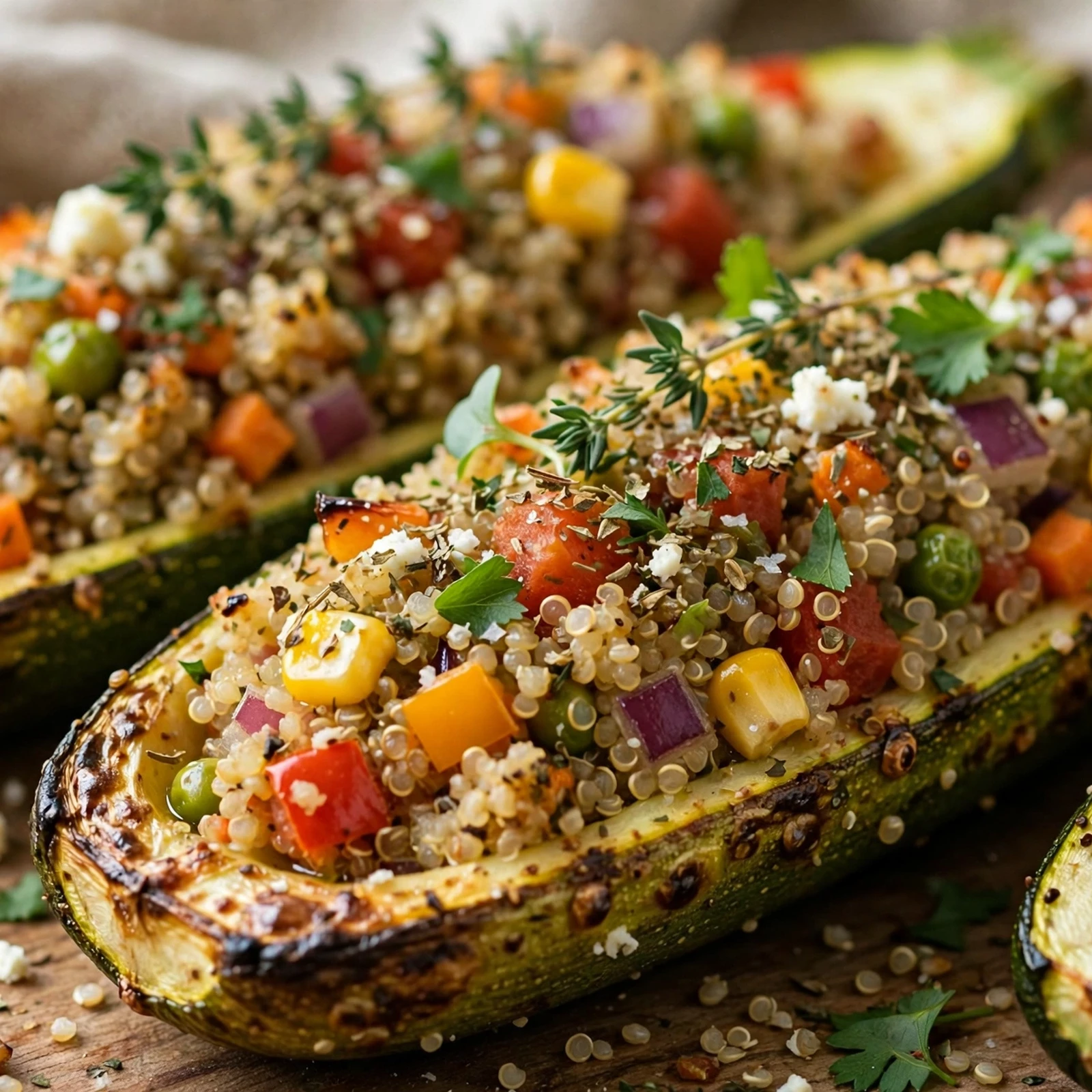 12 Anti-Inflammatory Zucchini And Summer Squash Recipes: 5. Stuffed Zucchini Boats with Quinoa & Vegetables